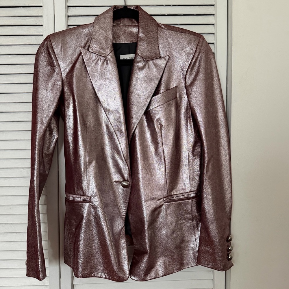 Beau Souci Leather Metallic Pink Blazer Jacket